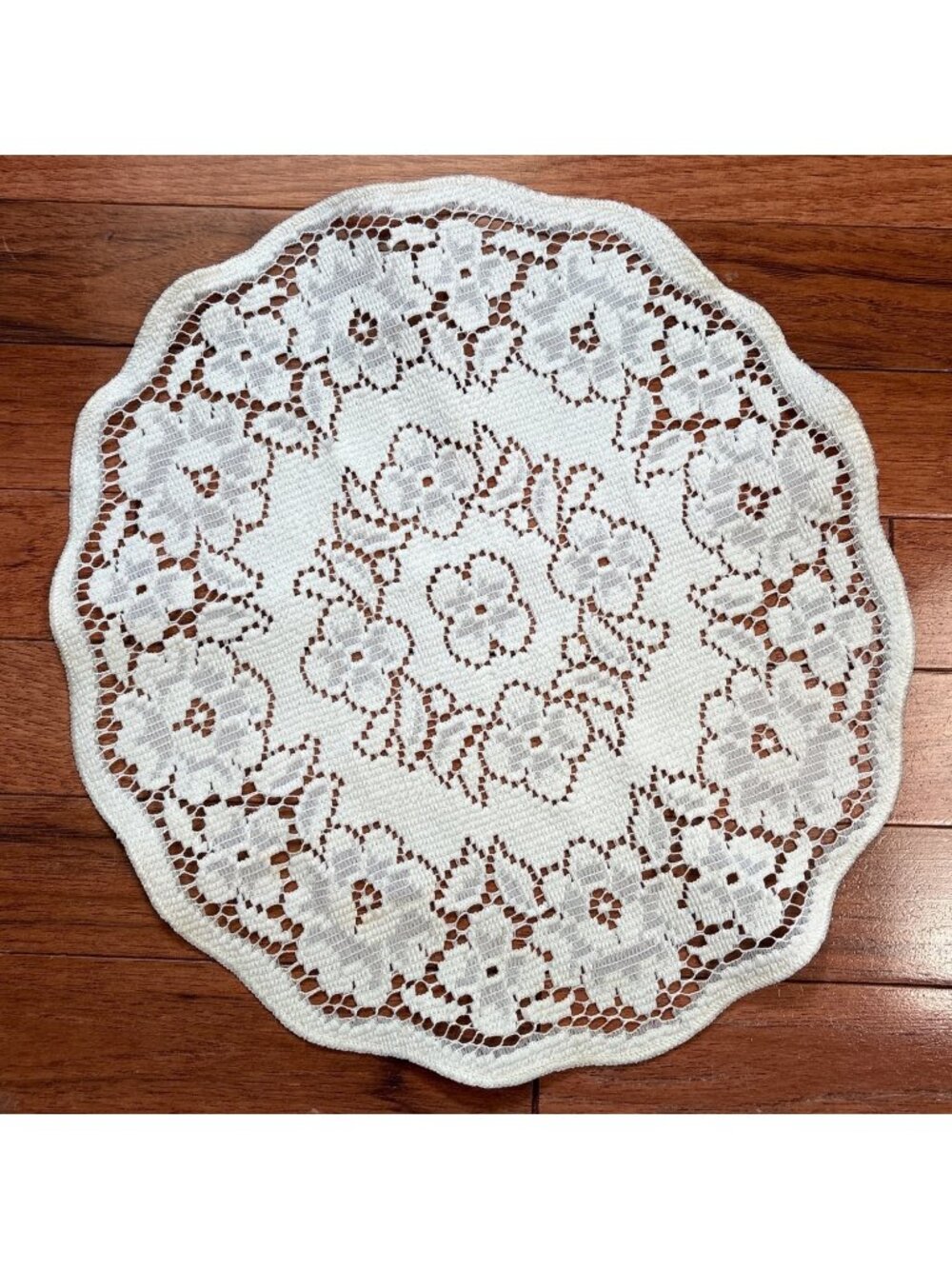 Floral Lace Round Doily 13" Cream Crochet Table Accent Vintage